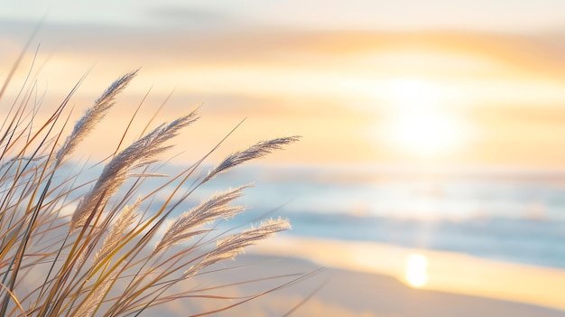 Dune grass at sunset by the sea
